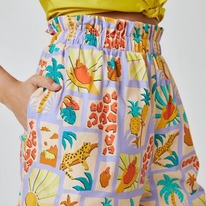 Farm Rio x Anthropologie Patch-Print Women's Cotton Shorts Cuffed Hem Small